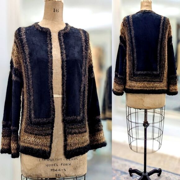 Vintage Leather Wool Cardigan - Picture 1 of 11